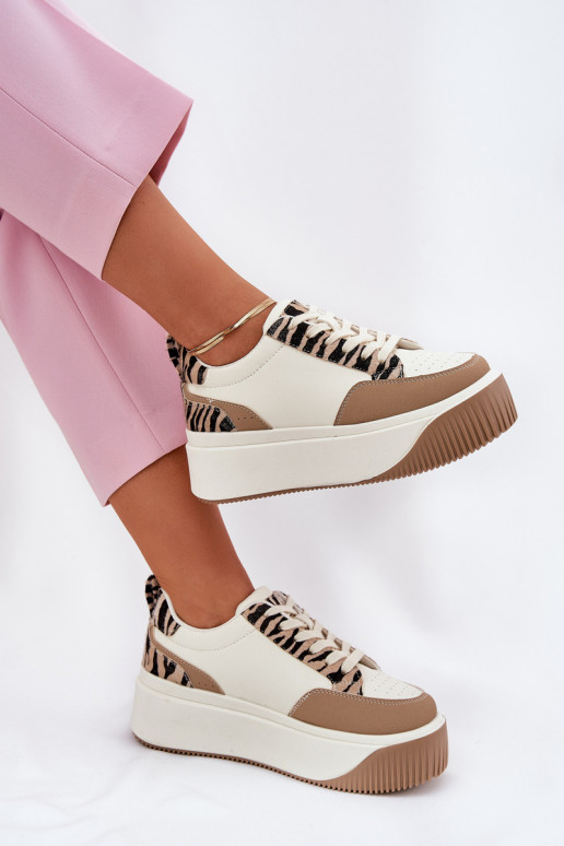 Chaussures modèle baskets Féminin avec une plateforme Zebra beige Tamorniel Chaussures modèle baskets Féminin avec une plateforme Zebra beige Tamorniel