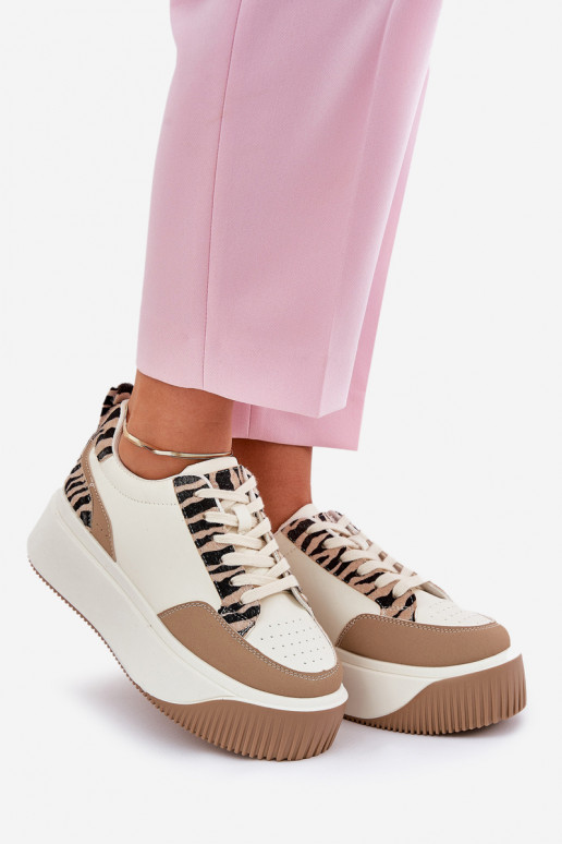 Chaussures modèle baskets Féminin avec une plateforme Zebra beige Tamorniel Chaussures modèle baskets Féminin avec une plateforme Zebra beige Tamorniel