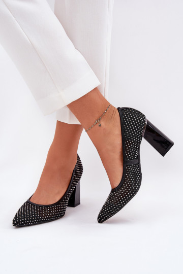 Décoré grille Chaussures avec des talons Vinceza 62211 couleur noire 2