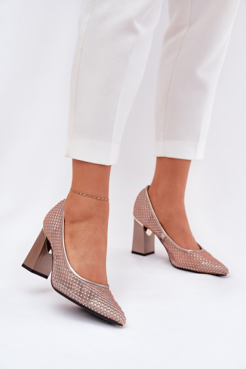 Décoré grille Chaussures avec des talons Vinceza 62211 beige