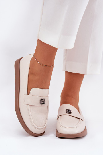 Mokassins für Damen Eleganter Stil Mit Dekorationen Kleinm Detalem Vinceza 62208 Beige 2