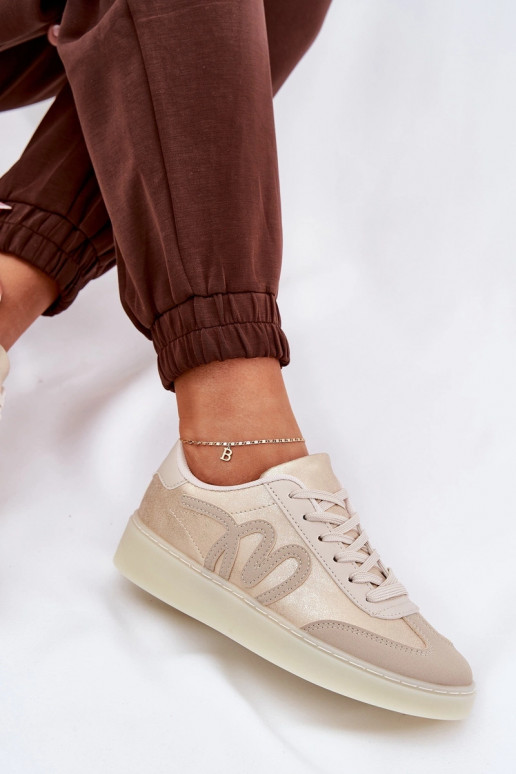 Lage sportieve schoenen dames van eco-leer in zandkleur Iladira