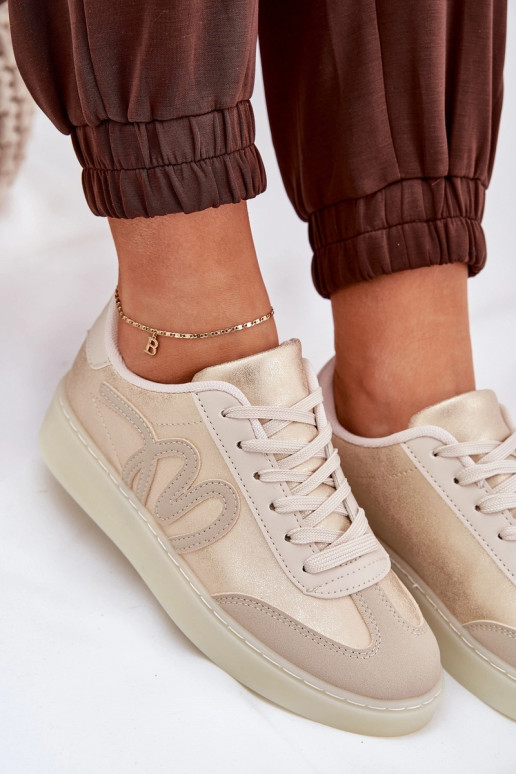 Lage sportieve schoenen dames van eco-leer in zandkleur Iladira