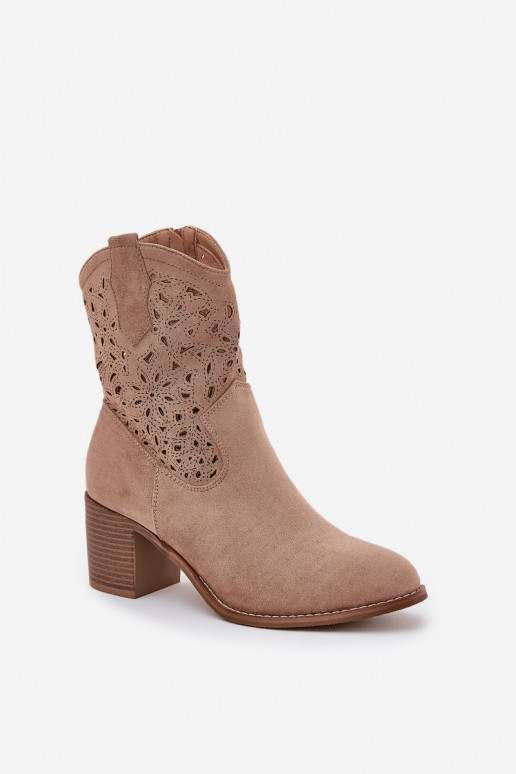Gatenlaarzen cowboystijl Dames met hakken S.Barski HY51-125 zandkleur