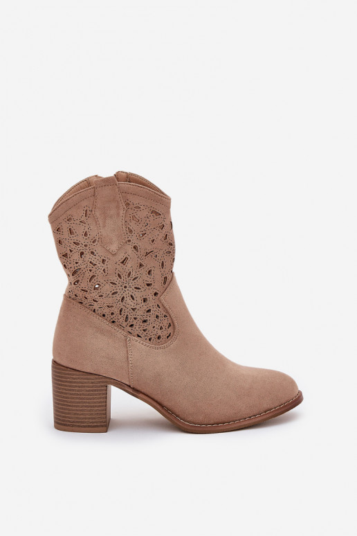 Bottines ajourées de style cowboy pour femmes avec talons S.Barski HY51-125 couleur sable