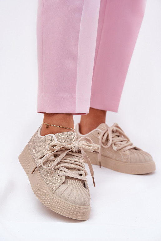 Sneaker-Modell Schuhe für Damen mit Dekoration und Plateau in Sandfarbe Eanneth Sneaker-Modell Schuhe für Damen mit Dekoration und Plateau in Sandfarbe Eanneth