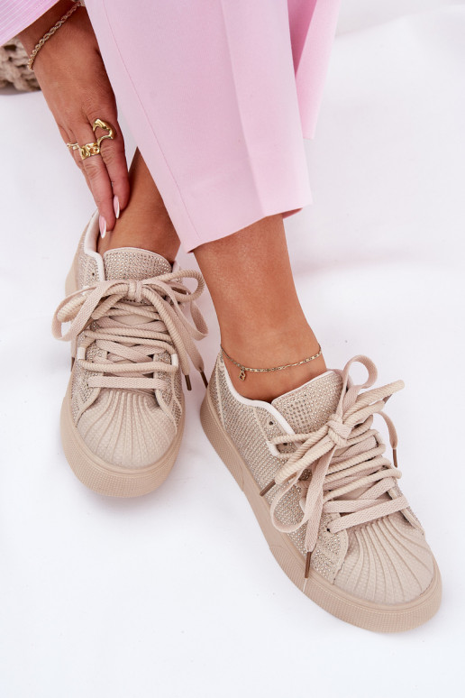 Sneaker-Modell Schuhe für Damen mit Dekoration und Plateau in Sandfarbe Eanneth Sneaker-Modell Schuhe für Damen mit Dekoration und Plateau in Sandfarbe Eanneth