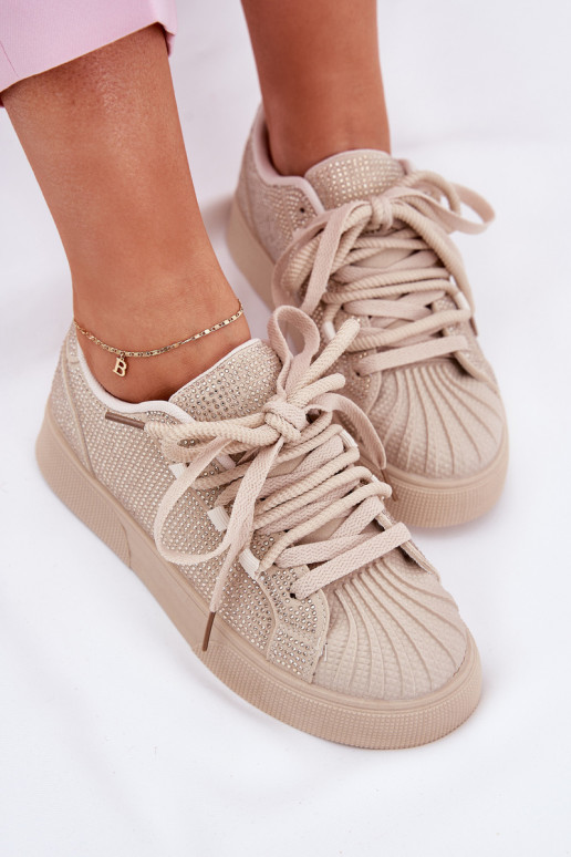 Sneaker-Modell Schuhe für Damen mit Dekoration und Plateau in Sandfarbe Eanneth Sneaker-Modell Schuhe für Damen mit Dekoration und Plateau in Sandfarbe Eanneth
